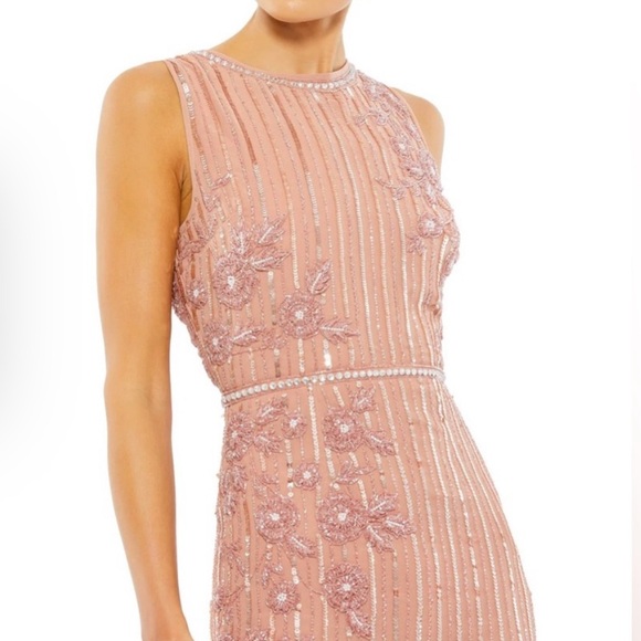 NEW NWT Mac Duggal Striped Floral Embellished Sleeveless Midi Dress - Picture 2 of 6